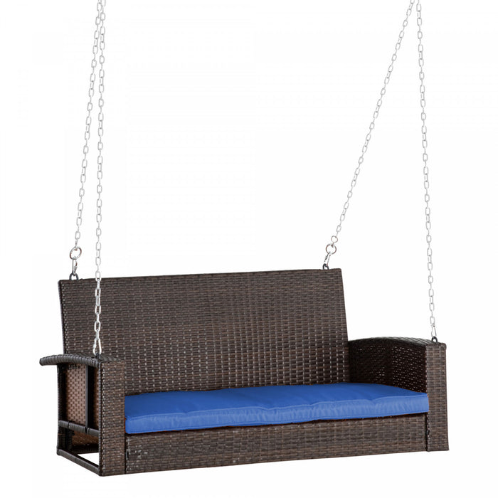 Outsunny Banc Suspendu En Rotin Chaise Suspendue De Jardin Balancoire Exterieure En Osier Pour 2 Personnes Avec Hamac Double Pour Cour, Bleu Fonce
