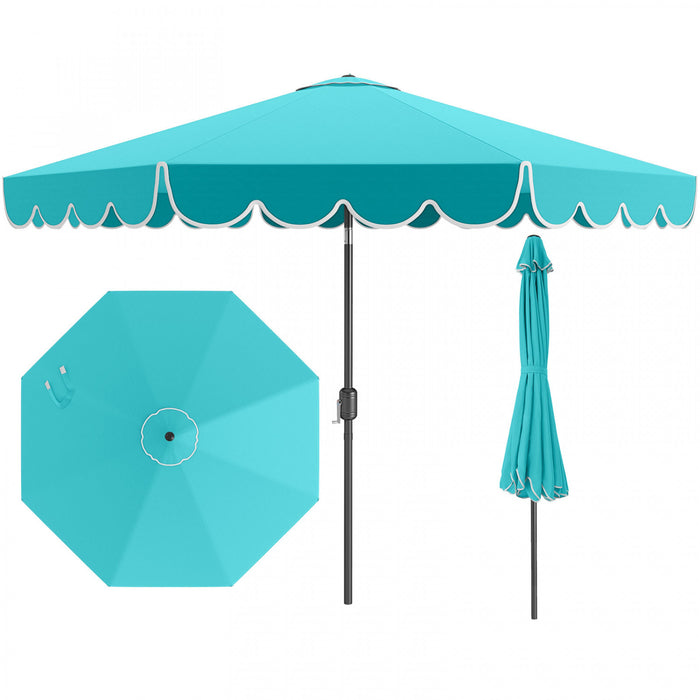 Parasol de patio Costway 10 FT avec reglage d'inclinaison a manivelle, bordures, haut ventile, 8 baleines, bleu