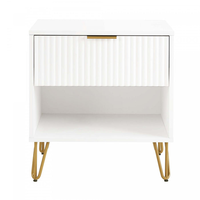 Table de nuit moderne Dumbo 20\" a cannelures en blanc (1 tiroir)