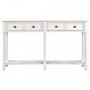 Table Console Phyllis En Bois Massif Avec Tiroirs Et Etagere Inferieure - Ivoire Blanc