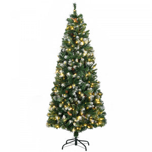 Homcom Arbre De Noel Artificiel Pre-eclaire De 6pi, Pointes Enneigees