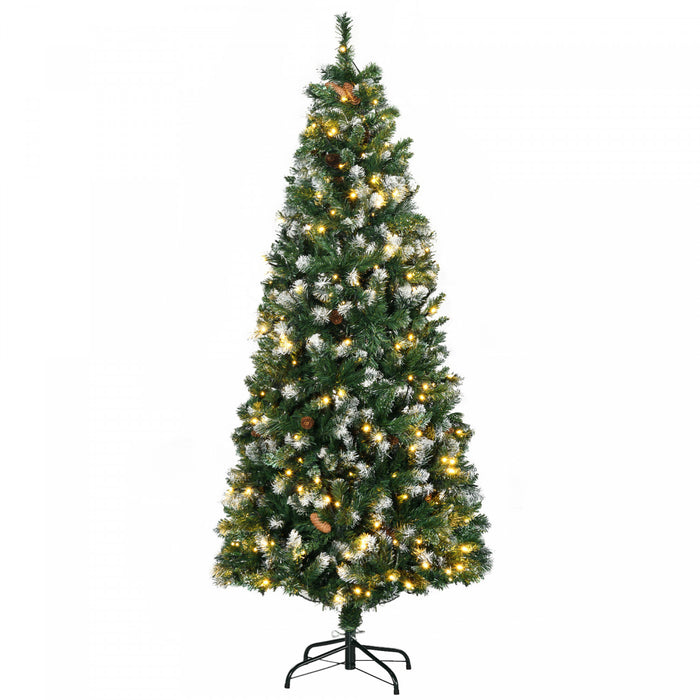 Homcom Arbre De Noel Artificiel Pre-eclaire De 6pi, Pointes Enneigees