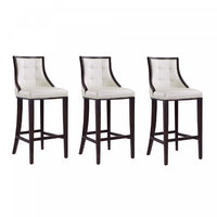  Tabouret de bar traditionnel en bois Fifth Avenue avec assise rembourree, blanc perle – Lot de 3