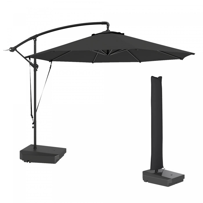 Outsunny Parasol De Terrasse De10pi Avec Base Rechargeable Et Housse, Gris