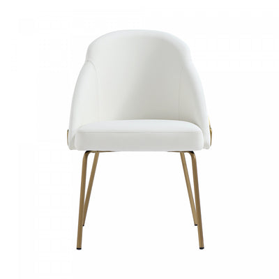 Gracie Modern Metal Vegan Leather Dining Chair in White and Gold | Chaise de salle a manger moderne Gracie en metal et cuir vegetalien blanc et or