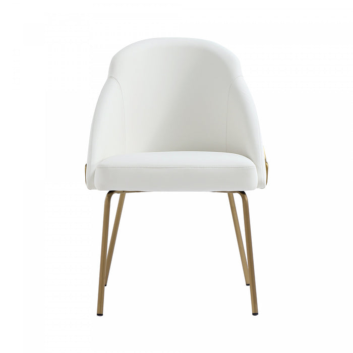 Chaise de salle a manger moderne Gracie en metal et cuir vegetalien blanc et or