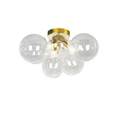 Dainolite Comet 3 Light Flush Mount Aged Brass Clear Glass Lamp|Plafonnier affleuré Comet de Dainolite en verre transparent, avec fini laiton vieilli et 3 ampoules