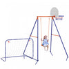 Outsunny Swing Set Pour Enfants Exterieur 3 En 1 Cadre D'oscillation En Metal Avec Siege D'oscillation, Cerceau De Basket-ball Et But De Football, Pieux Au Sol Pour 3-8 Ans