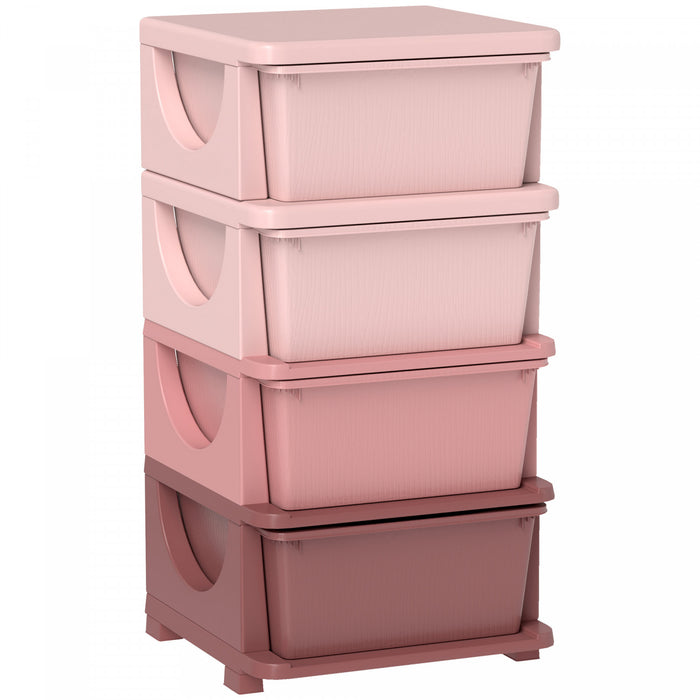 Qaba Organiseur De Jouets Pour Enfants Avec 4 Bacs De Rangement, Rose