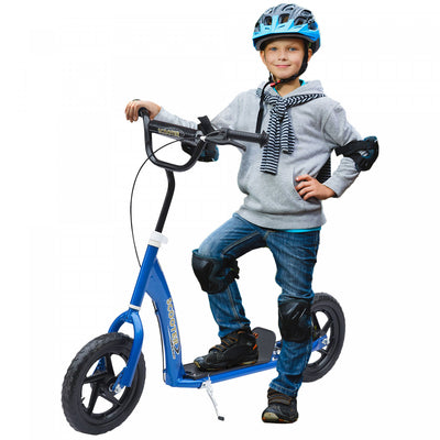 Homcom Kids Scooter Street Bike Bicycle For Teens Ride On Toy W/ 12'' Tire For 5-12 Year Old Blue|Homcom Trottinette De Cascade Reglable Pour Enfants Avec Pneu De 12" (bleu)