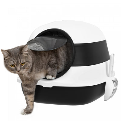 Pawhut Foldable Cat Litter Box With Lid, Covered Litter Box W/ High Sides, Air Freshener, Large Fron|Pawhut Bac A Litiere Pour Chat Avec Couvercle, Avec Cotes Hauts, Assainisseur D'air, Grand Bac A Lit