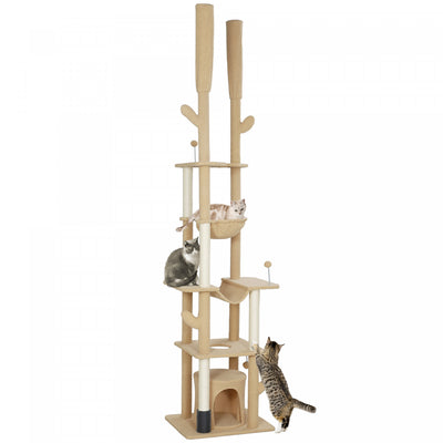 Pawhut Floor To Ceiling Cat Tree, 89"-100" Adjustable Height Cat Tower For Large Cats With Scratchin|Pawhut Arbre A Chat Du Sol Au Plafond, Hauteur Reglable De 89 A 100 Po Pour Grands Chats Avec Griffo