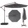 Parasol deporte suspendu Costway 10 pieds avec 32 LED, sac de sable, base croisee exterieure gris fonce