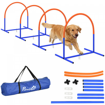 PawHut Dog Agility Training Equipment, 4 PCS Obstacle Course with Carrying Bag for Old Dogs, Dog Agility Course for Backyard, Indoor, Outdoor, Blue
