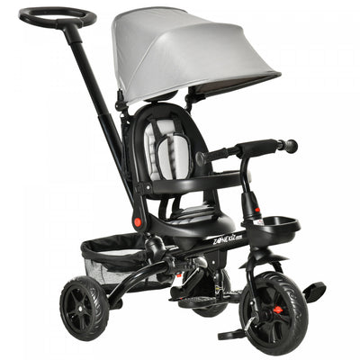 Qaba Baby Tricycle 4 In 1 Trike W/ Reversible Angle Adjustable Seat Removable Handle Canopy Handrail|Qaba Tricycle Enfants Evolutif 4 En 1 Canne Telescopique Amovible Et Pare-soleil Pliable Demontable