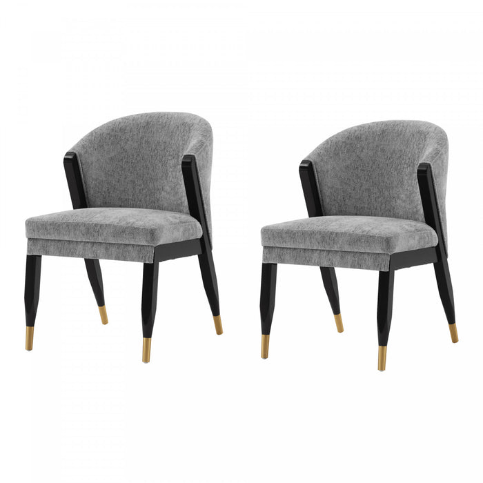 Chaise de salle a manger Ola en bois moderne avec revetement en chenille grise - Lot de 2