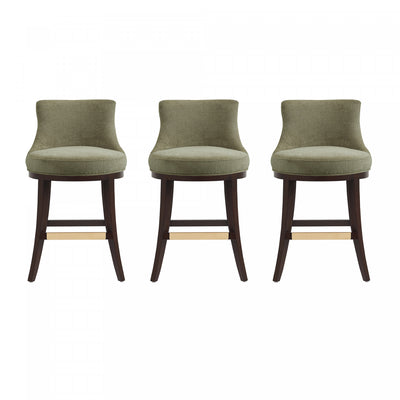 Lucia Modern Chenille Wood Counter Stool in Leaf Green - Set of 3 | Tabouret de comptoir moderne Lucia en bois et chenille, vert feuille - Lot de 3