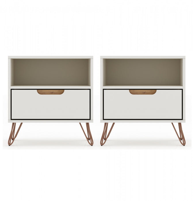 Table de nuit Rockefeller Mid-Century Modern 20\" en blanc casse (1 tiroir) - Lot de 2