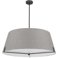 Luminaire suspendu Preston de Dainolite de 33 po de diamètre avec abat-jour en tissu gris, fini noir mat et 4 ampoules