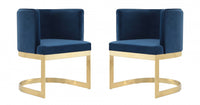 Chaise de salle a manger moderne en velours Aura avec structure en metal, bleu royal - Lot de 2