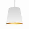 Grand luminaire suspendu de Dainolite avec très grand abat-jour cylindrique blanc et doré, et 1 ampoule