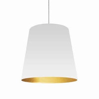 Grand luminaire suspendu de Dainolite avec très grand abat-jour cylindrique blanc et doré, et 1 ampoule