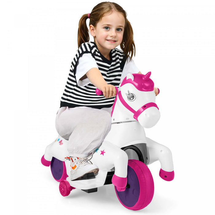 Costway 12v Enfants Monter Sur Jouet Unicorne Avec Roues D'entrainement Musique Un Bouton Demarrer Cheval Jouet Rouge
