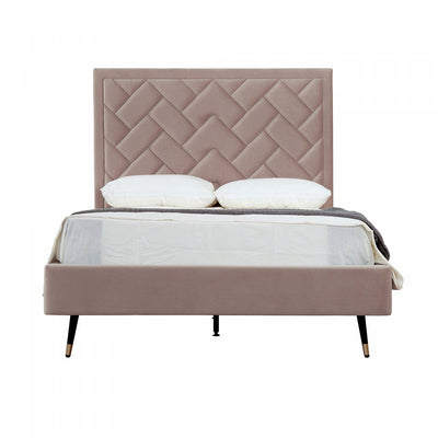 Crosby Modern Upholstered Velvet Full Bed in Blush | Lit double moderne Crosby en velours capitonne, coloris rose blush