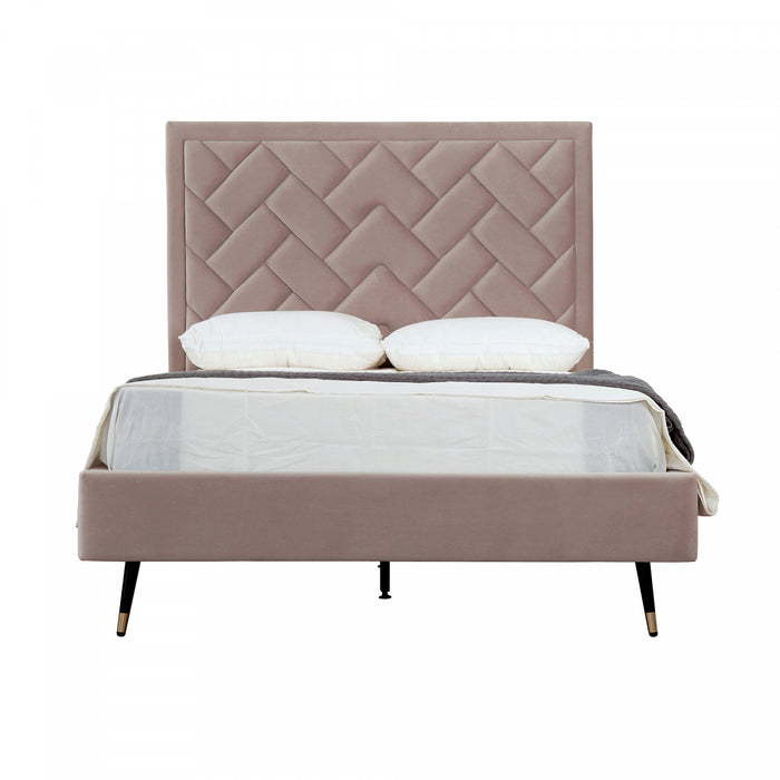 Lit double moderne Crosby en velours capitonne, coloris rose blush