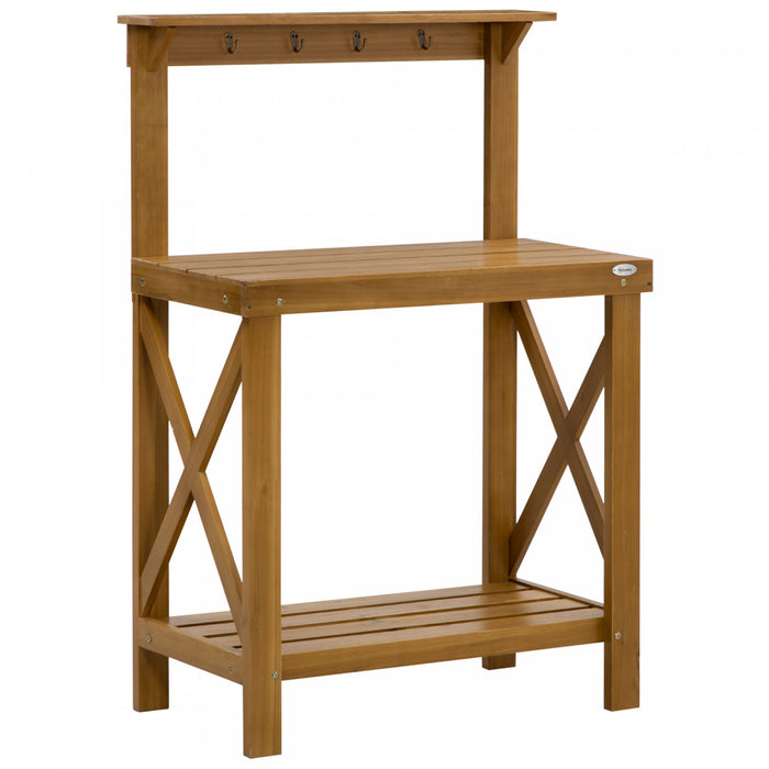 Outsunny Banc De Jardinage A 2 Niveaux Avec Etagere De Rangement Et Crochets Superieurs