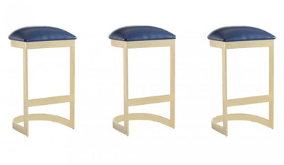 Aura Modern Metal Upholstered Barstool in Blue - Set of 3 Bar Stool | Tabouret de bar moderne en metal et tissu Aura bleu - Lot de 3