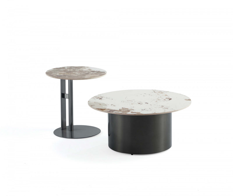 Ensemble moderne et glamour Alondra de 2 tables : table basse et table d’appoint, coloris noir