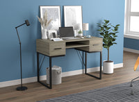  Bureau D’etude 42,5 Po Pour Bureau A Domicile Ou Salle De Jeux – Taupe Fonce Avec 2 Tiroirs, 1 Etagere Et Base En Metal Noir