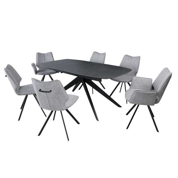 Ensemble de salle a manger extensible Bram 7 pieces (71 a 94 po de largeur) avec 6 chaises rembourrees