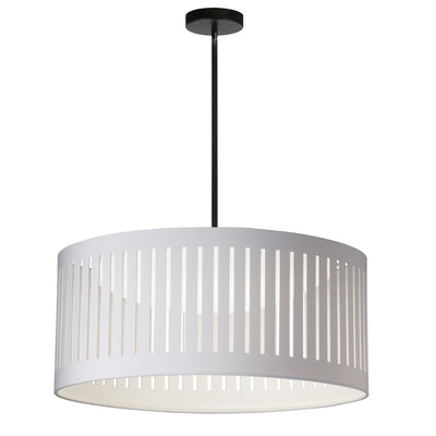 Dainolite Slit Drum LED Pendant 22w Matte Black White Shade Lamp|Luminaire suspendu de Dainolite avec abat-jour blanc à fentes, fini noir mat et ampoule à DEL de 22 W