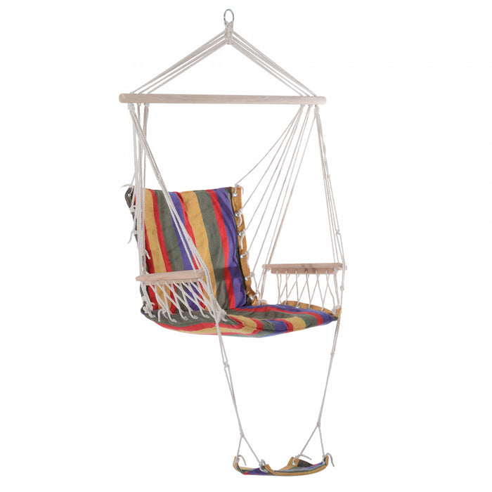 Outsunny Hamac Chaise Portable Suspendu Coton Corde Balancoire Chaise Couchage Lit Siege Avec Repose-pieds Pour Jardin Exterieur Cour Camping Rouge