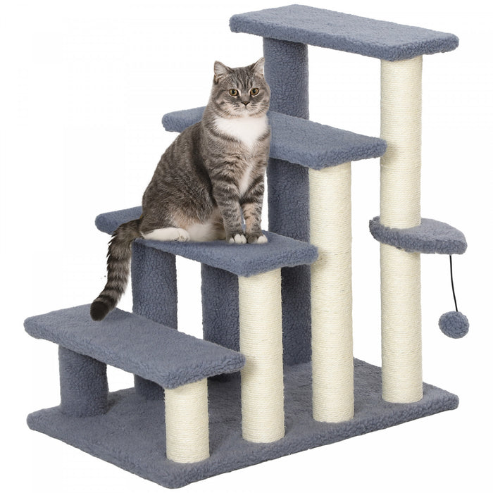 Pawhut Arbre A Chat, Tour D'escalier A 4 Marches Avec Griffoir Pour Chat, Plate-forme De Saut, Balle Jouet, Meubles Pour Chats D'interieur, Gris