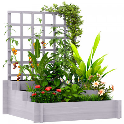 Outsunny 3 Tier Raised Garden Bed With Trellis For Climbing Plants Grey