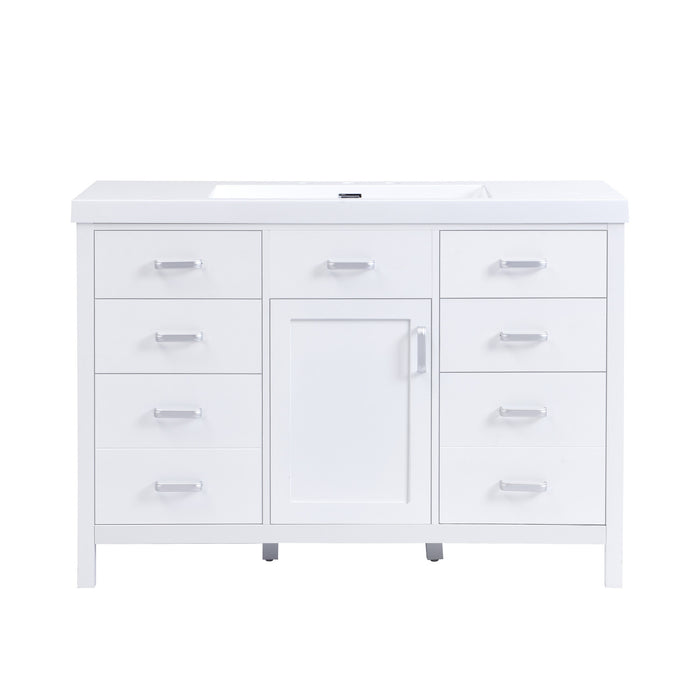 Resina Meuble-Lavabo Simple 48 po avec Vasque en Resine et 6 Tiroirs, Blanc