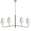 Lustre horizontal Eleanor de Dainolite avec abat-jour blancs, fini laiton vieilli et 4 ampoules