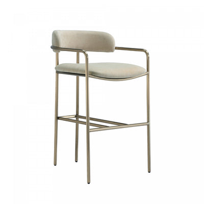Serene Mid-Century Modern Metal Upholstered Counter Stool in Taupe | Tabouret de comptoir moderne du milieu du siecle en metal et tissu, coloris taupe, Serene