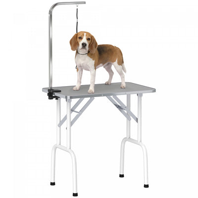PawHut 32in Foldable Dog Grooming Table for Small Dogs, Pet Grooming Table for Dogs Cats with Adjustable Arm, Non-Slip Surface, Grey