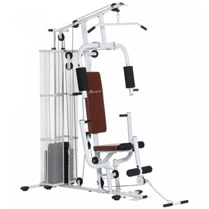 Soozier Equipement De Gym Multifonction Avec Pile De Poids De 100 Lb, Blanc