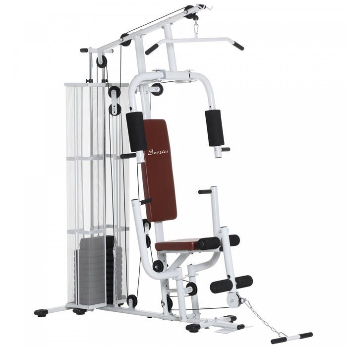 Soozier Equipement De Gym Multifonction Avec Pile De Poids De 100 Lb, Blanc