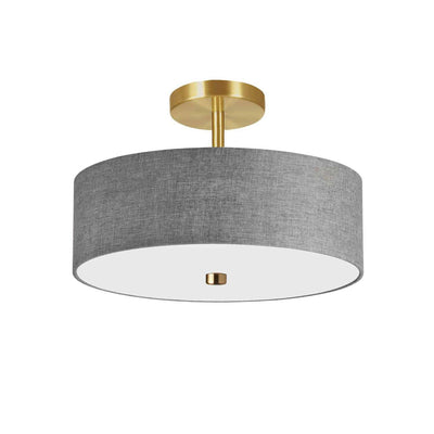Dainolite Everly 3 Light Semi-flush Mount Aged Brass Grey Shade Lamp|Plafonnier semi-affleuré Everly de Dainolite avec abat-jour gris, fini laiton vieilli et 3 ampoules