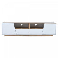 Lumina Meuble TV 64.9 po avec Lumieres LED et Finition Haute Brillance, Blanc/Bois