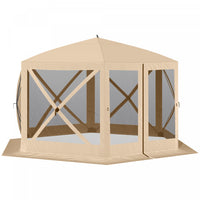 Outsunny 12' X 12' Tente Automatiquehe Xagonale A Ecran Escamotable, Abri De Camping, Auvent De Piqu
