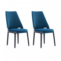 Chaise de salle a manger moderne en bois Kara avec revetement bleu - Lot de 2
