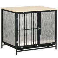 Pawhut Cage Pour Chien Avec Coussin Resistant A L'eau, Table D'appoint Pour Chien Avec Plateau Amovi