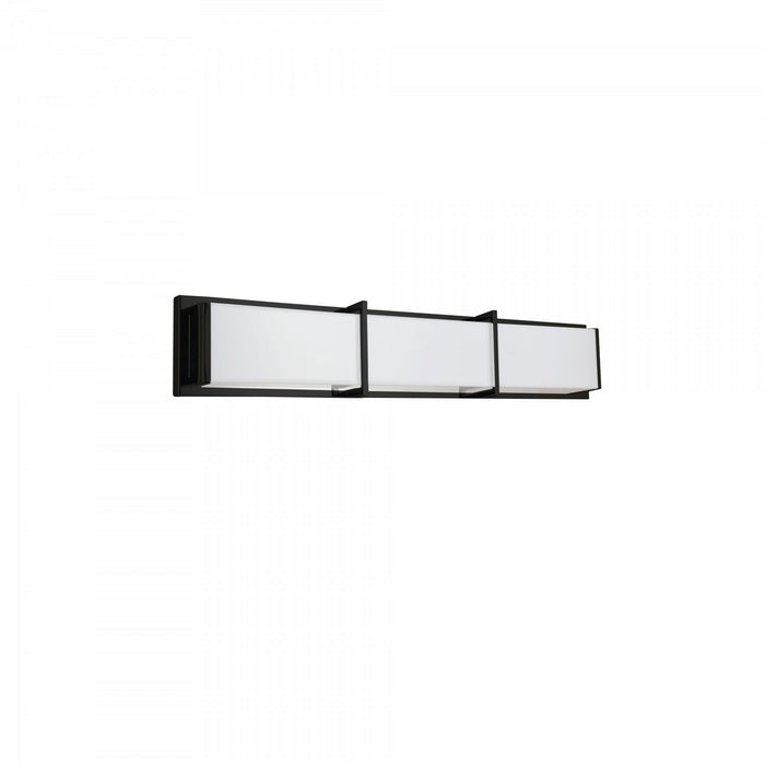 Lumière de coiffeuse Winston de Dainolite en acrylique blanc qui diffuse la lumière, avec fini noir mat et ampoule de 36 W